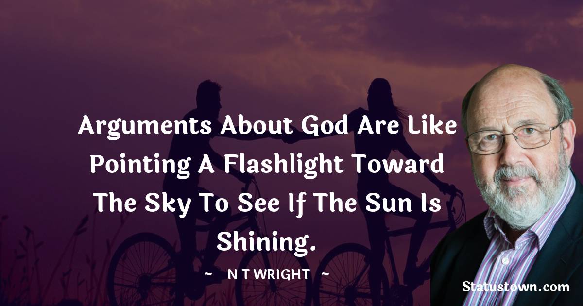 Arguments about God are like pointing a flashlight toward the sky to see if the sun is shining. - N. T. Wright quotes